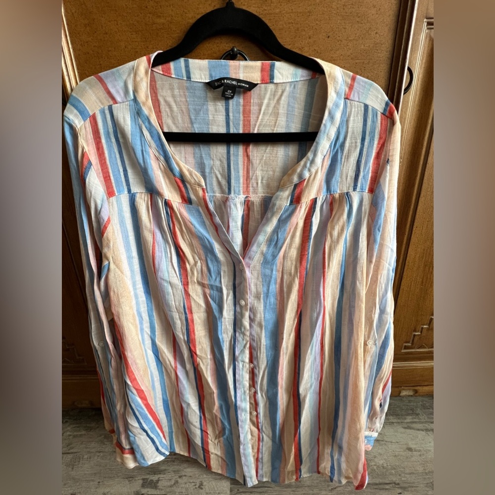 Zac & Rachel Womens Plus Size 2X Light Wash /Stripe BUTTON Casual SHIRT